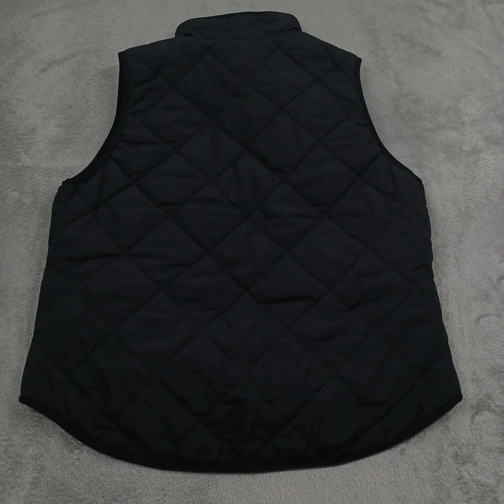 J Crew Vest Womens Large Black‎ Quilted Pockets Full Zip Casual Preppy